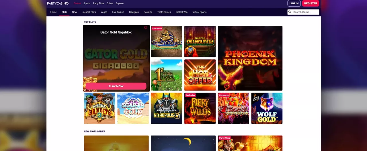 Party Casino screenshot of the games page