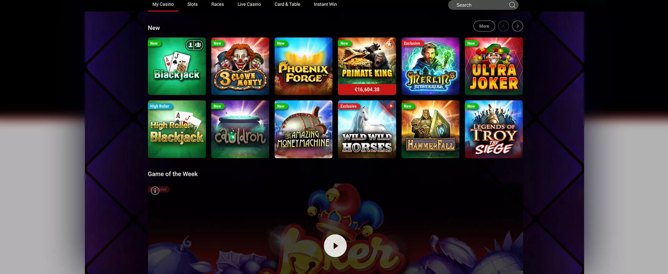 Pokerstars Casino review screenshot of the games page