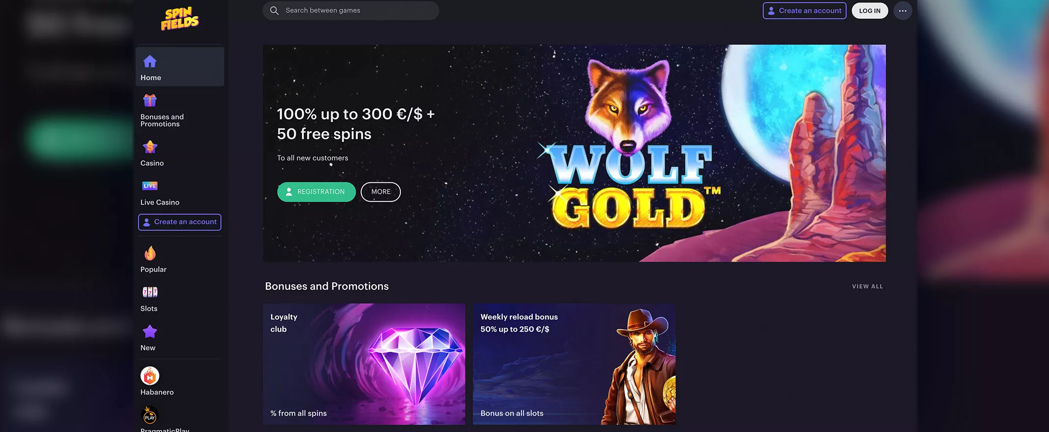 Spinfields Casino Review homepage screenshot