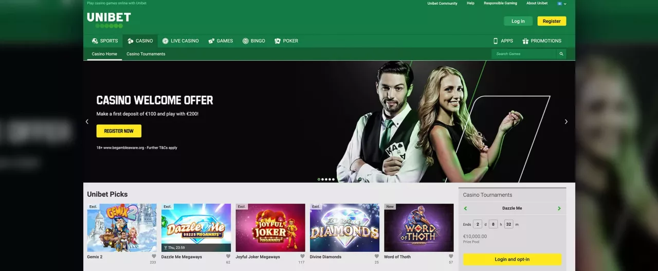 Unibet screenshot of the homepage