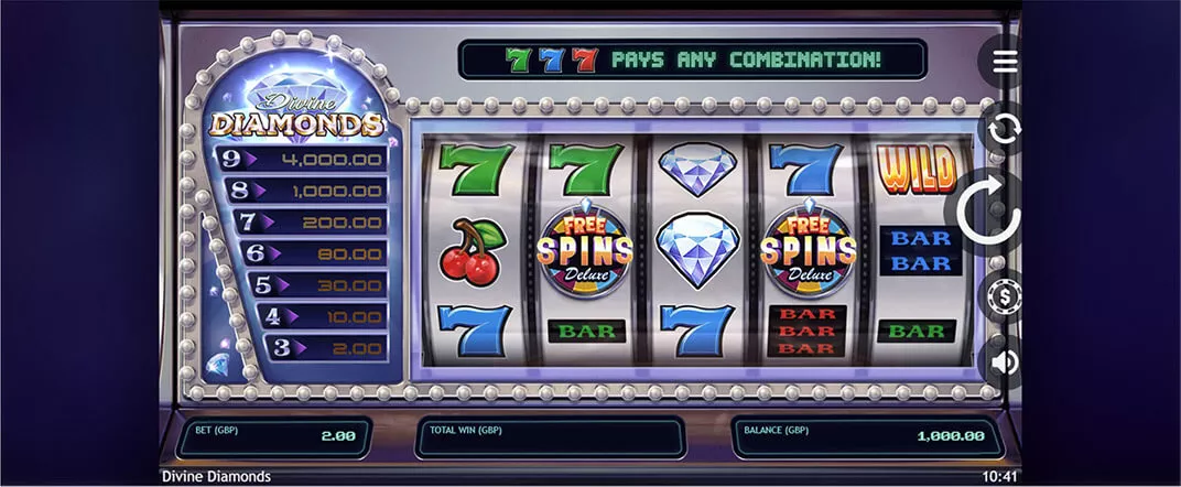 Divine Diamonds slot screenshot of the reels