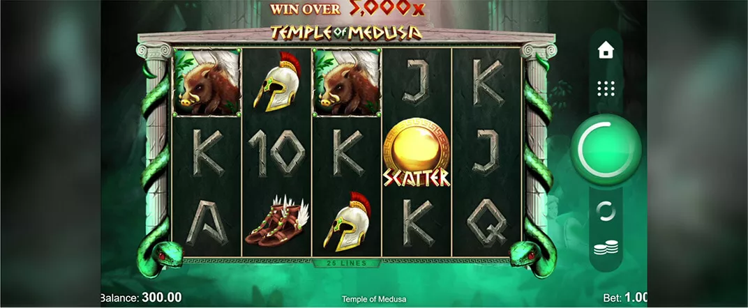 Temple of Medusa slot screenshot of the reels