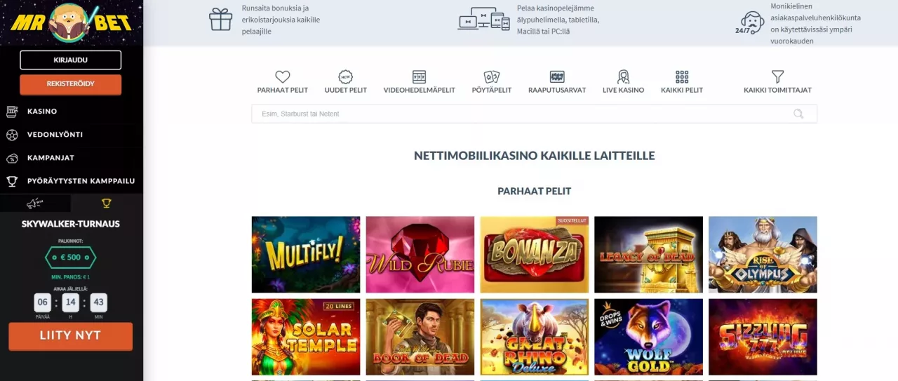 Mr Bet Casino, kuvankaappaus etusivusta