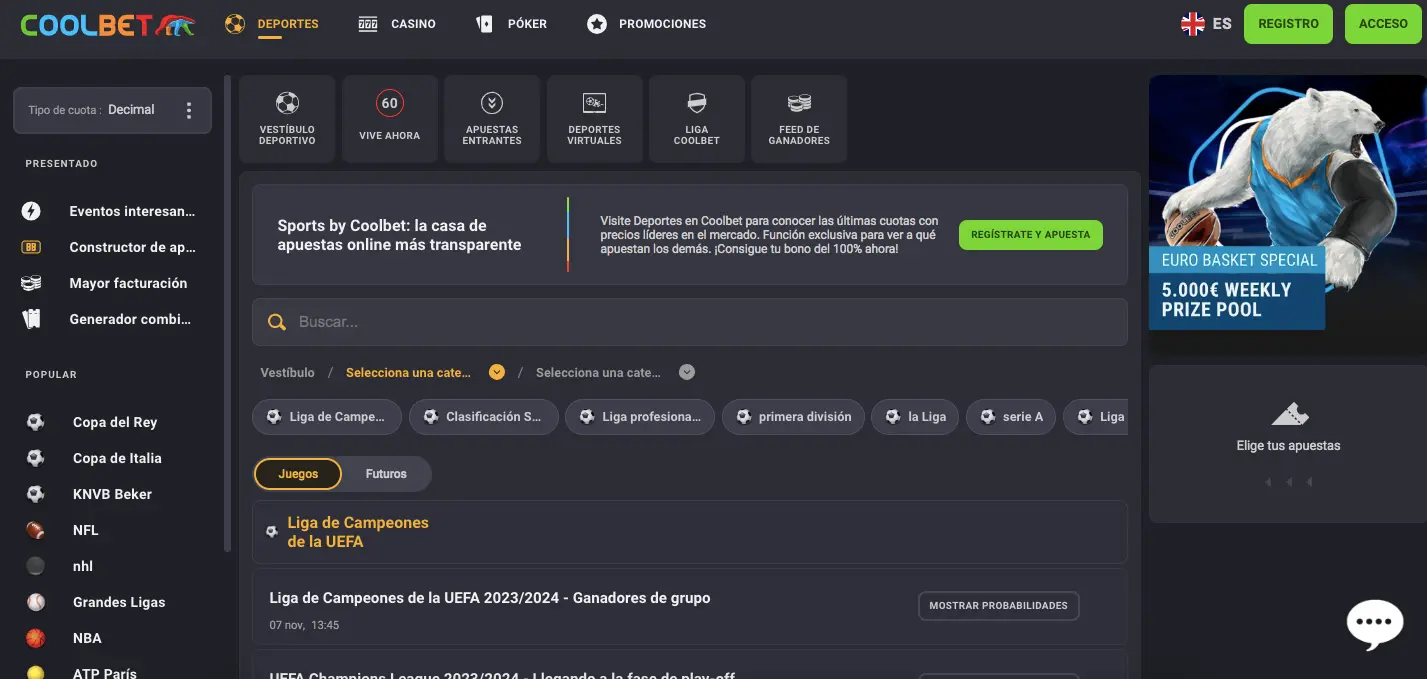 Apuestas deportivas en Coolbet