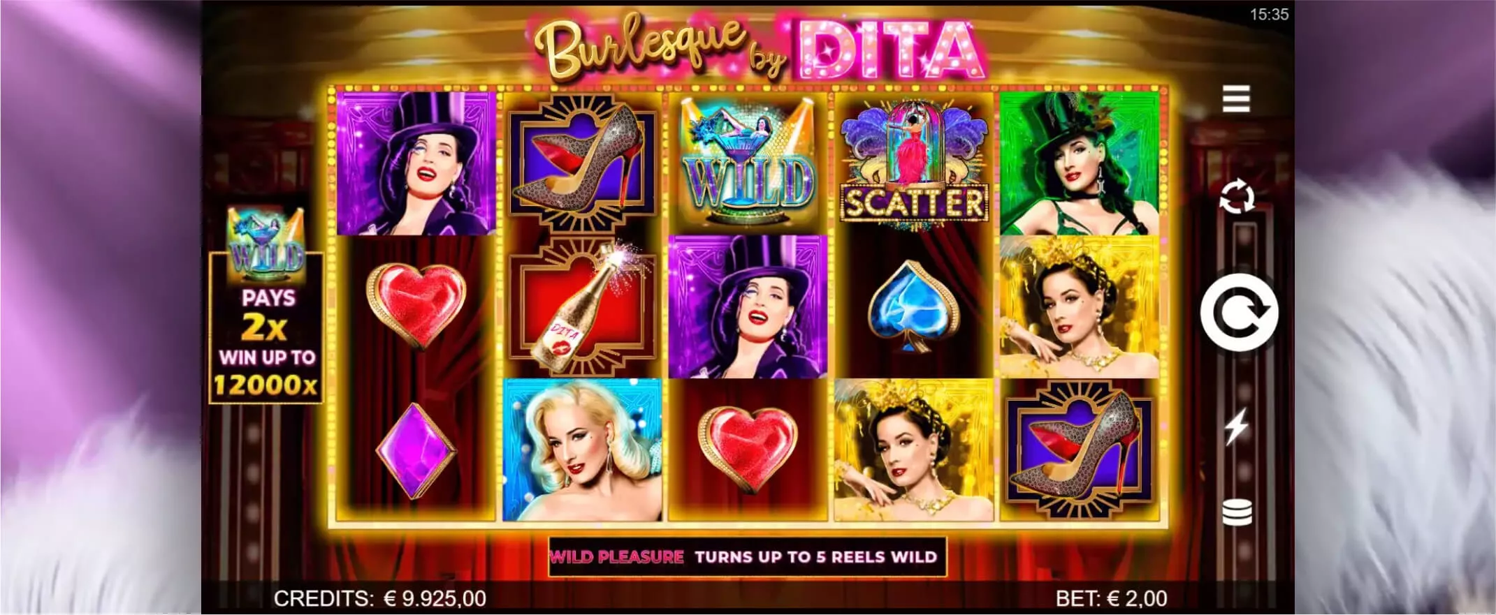 Burlesque by Dita slot screenshot of the reels