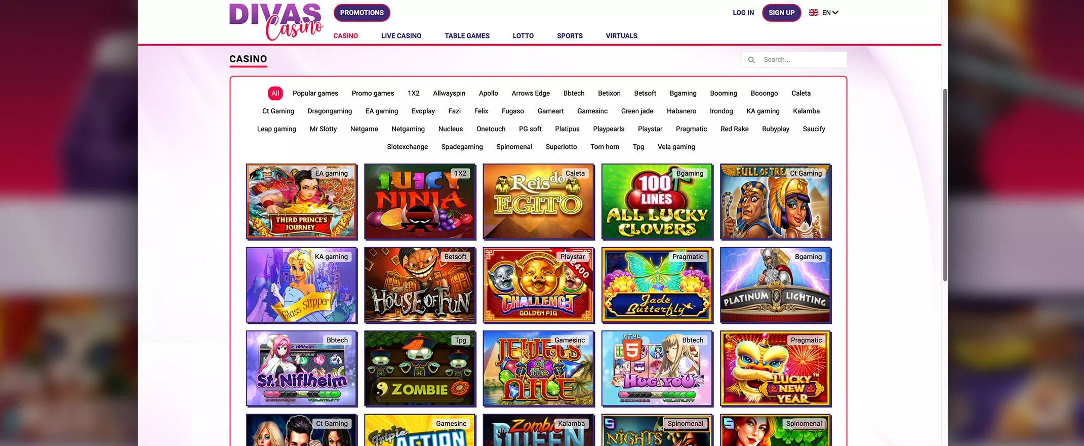DivasLuck casino review screenshot of the games