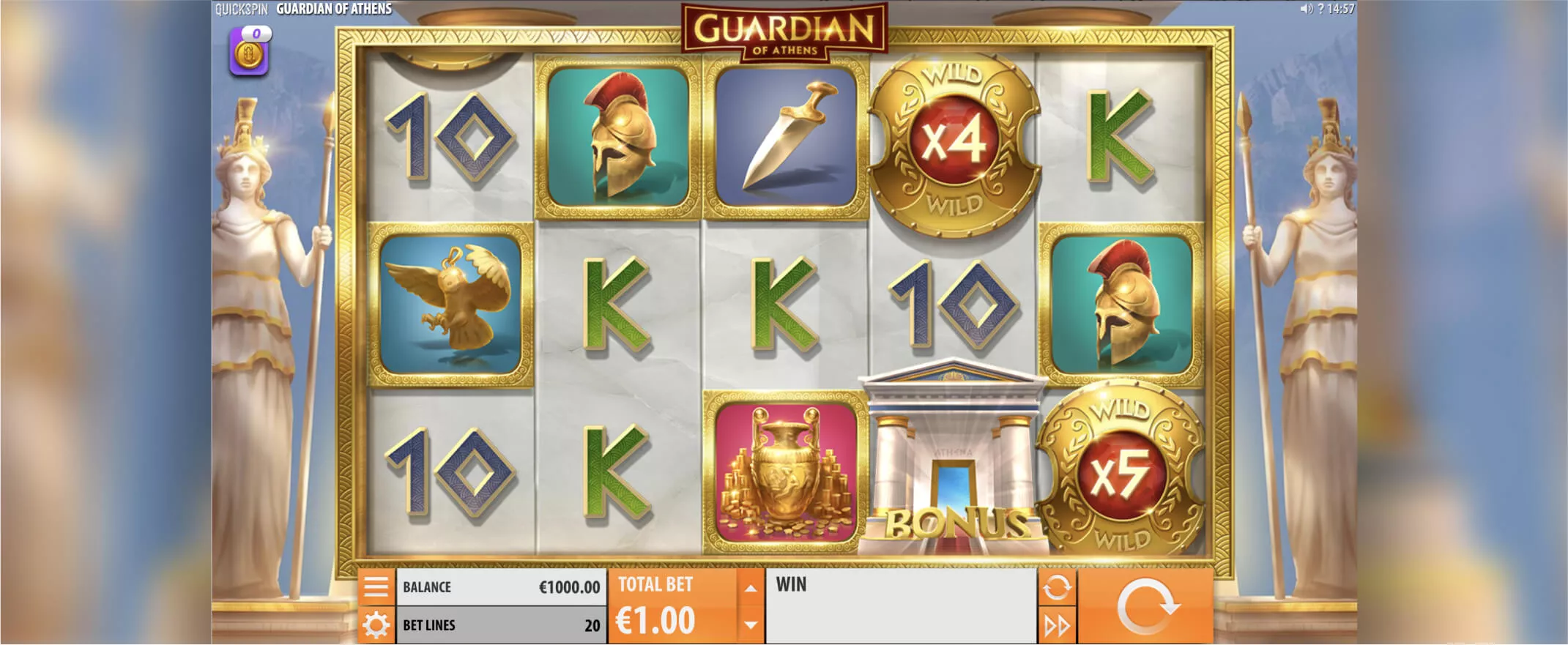 Guardian of Athens slot screenshot of the reels