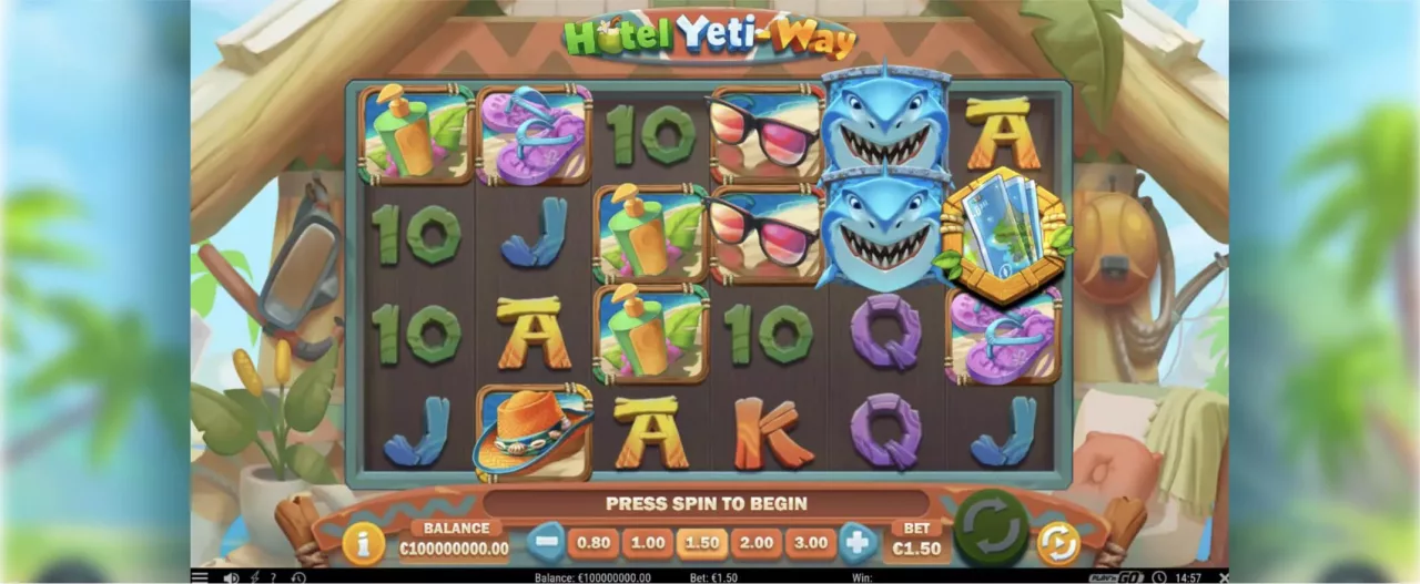Hotel Yeti-Way slot screenshot of the reels