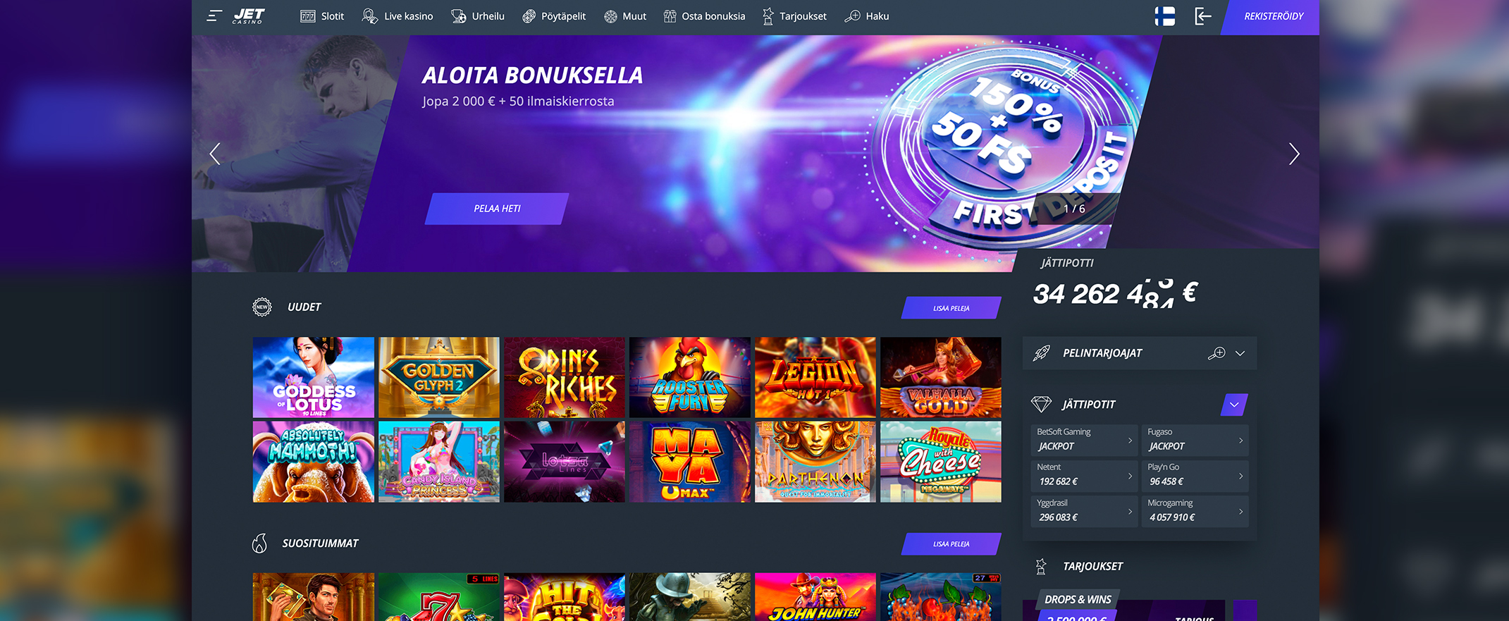 JS07 JetCasino Homepage Screenshot FI Jet Casinon etusivu