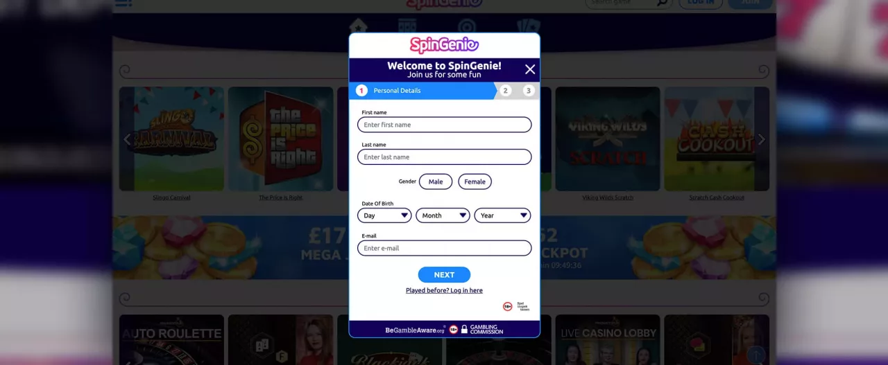 SpinGenie casino registrering