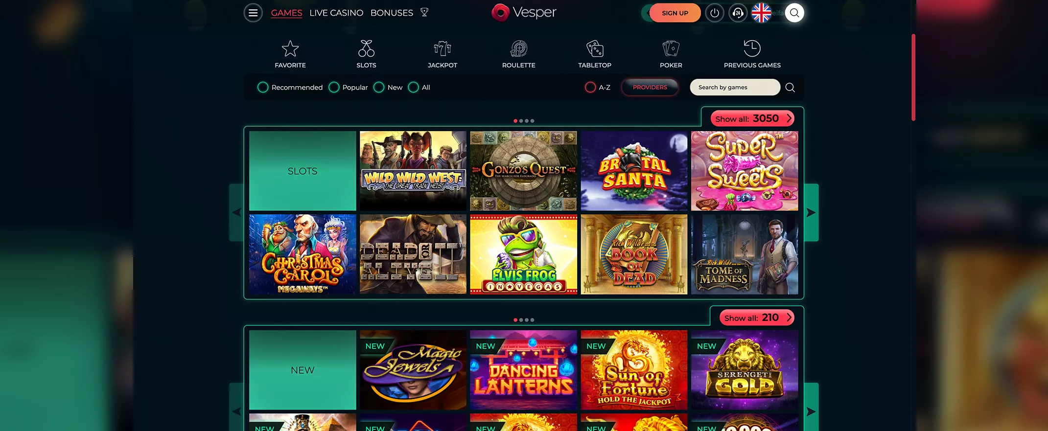 Vesper Casino screenshot of the games