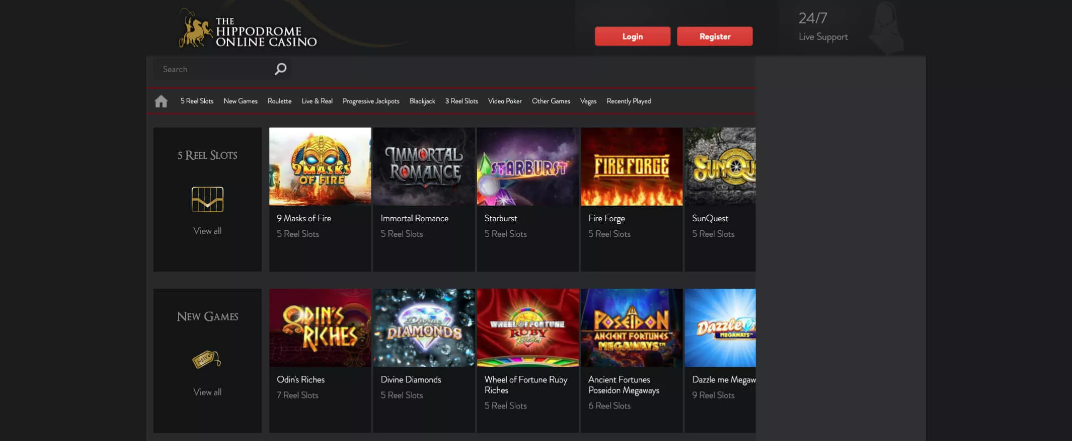 Hippodrome online casino screenshot of the games
