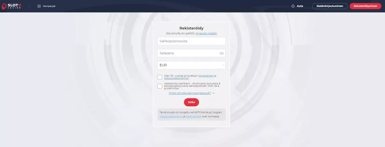 SlotV Casinolle rekisteröityminen
