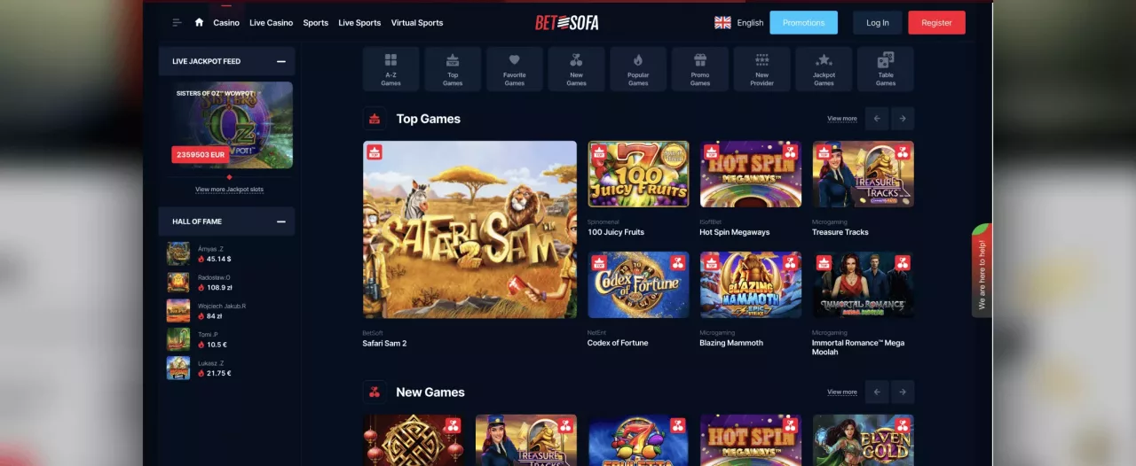 Betsofa screenshot of the games