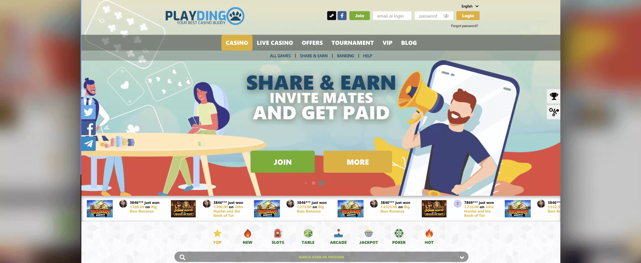 Playdingo screenshot of the homepage