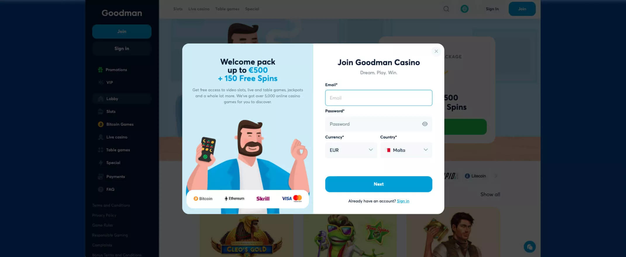 Goodman Casino screenshot of the registration