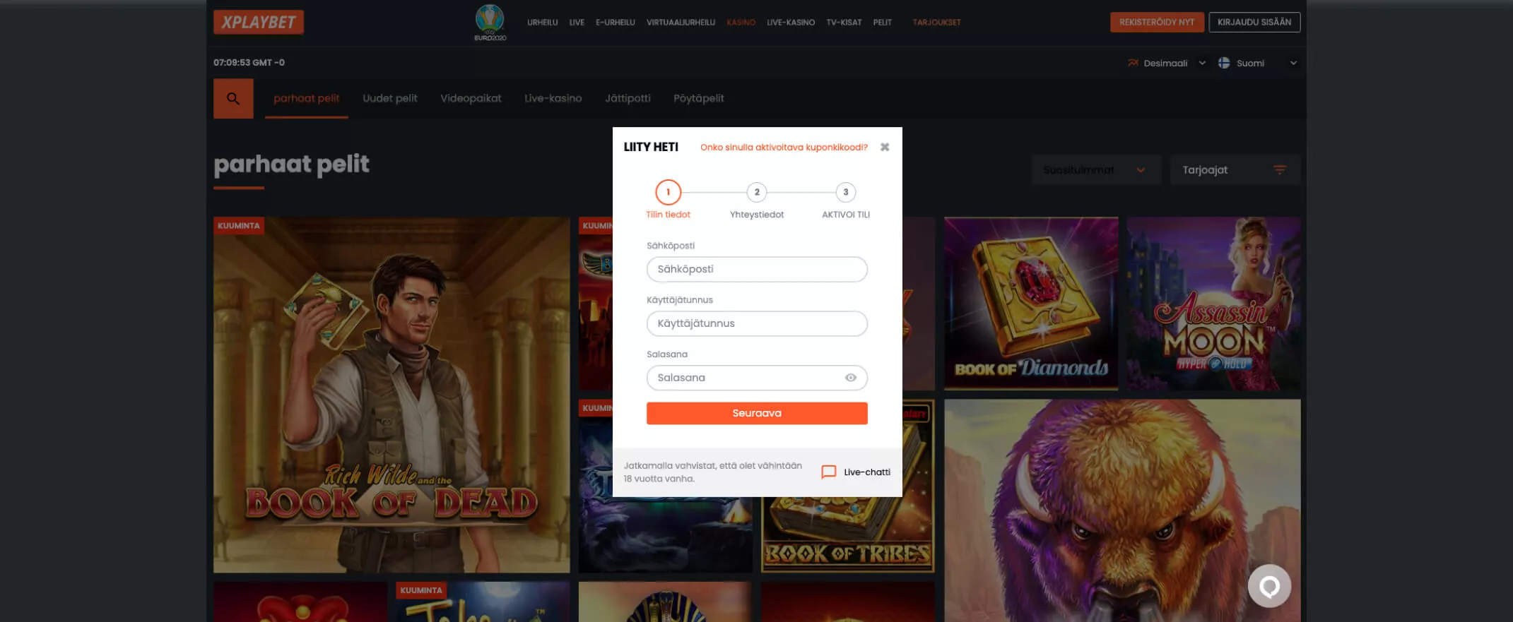 XplayBet Casinolle rekisteröityminen