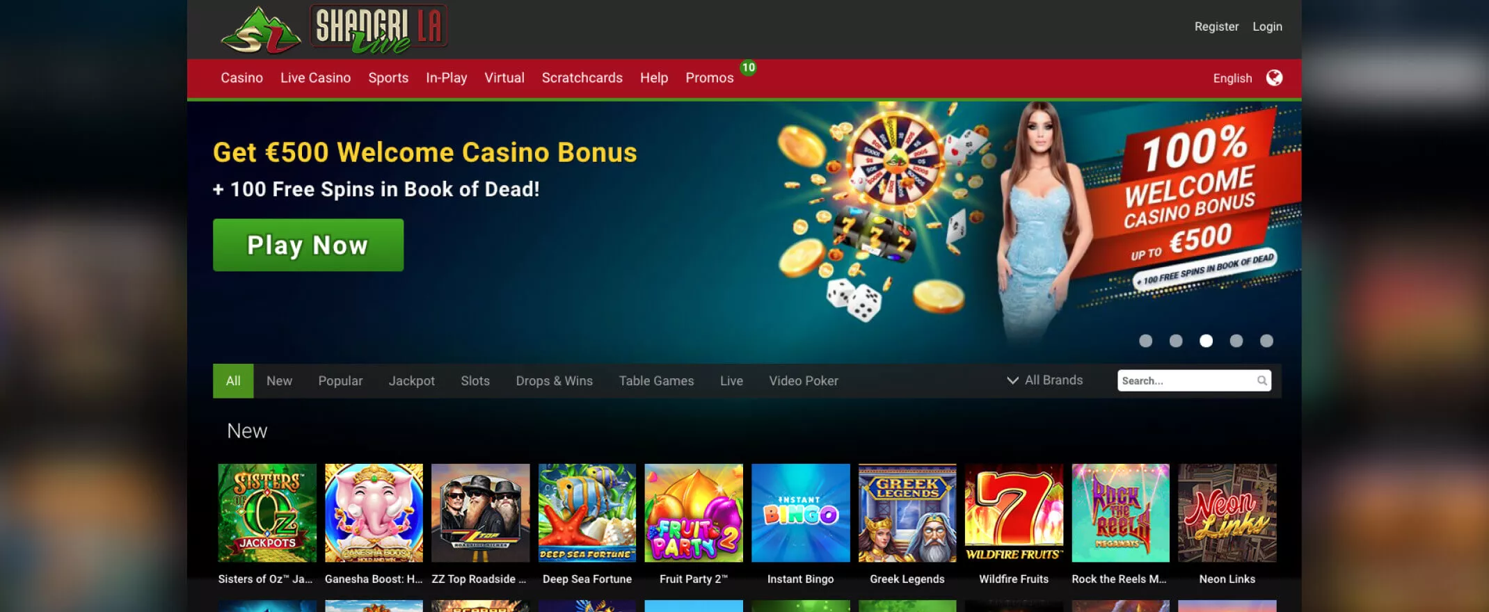 Shangri La Casino screenshot of the homepage