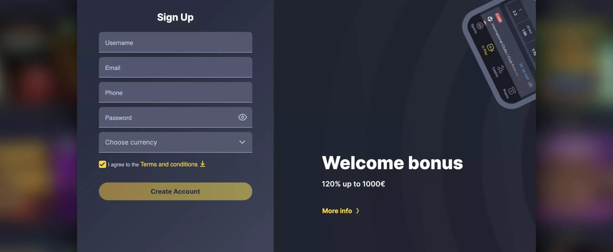 BetTilt casino registration screenshot
