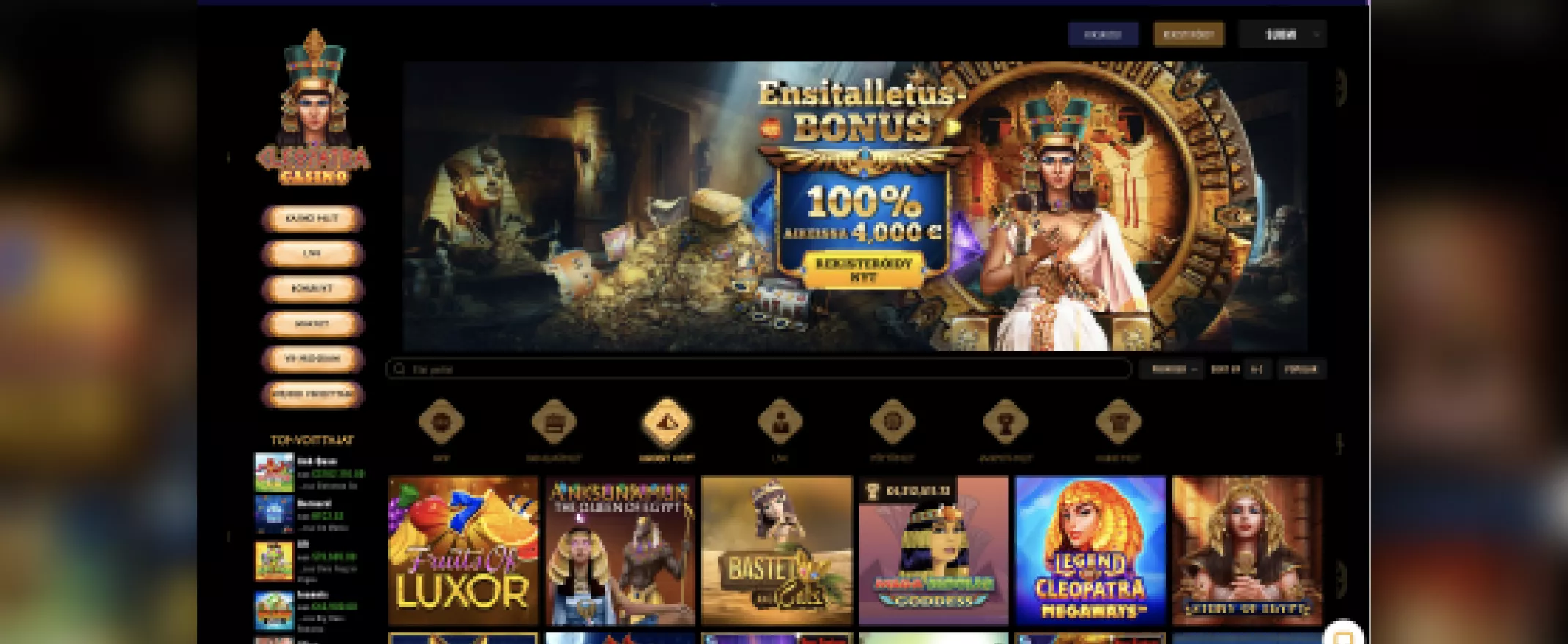 Cleopatra Casinon kotivisu