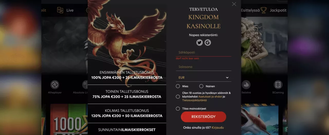 Kingdom Casinolle rekisteröityminen