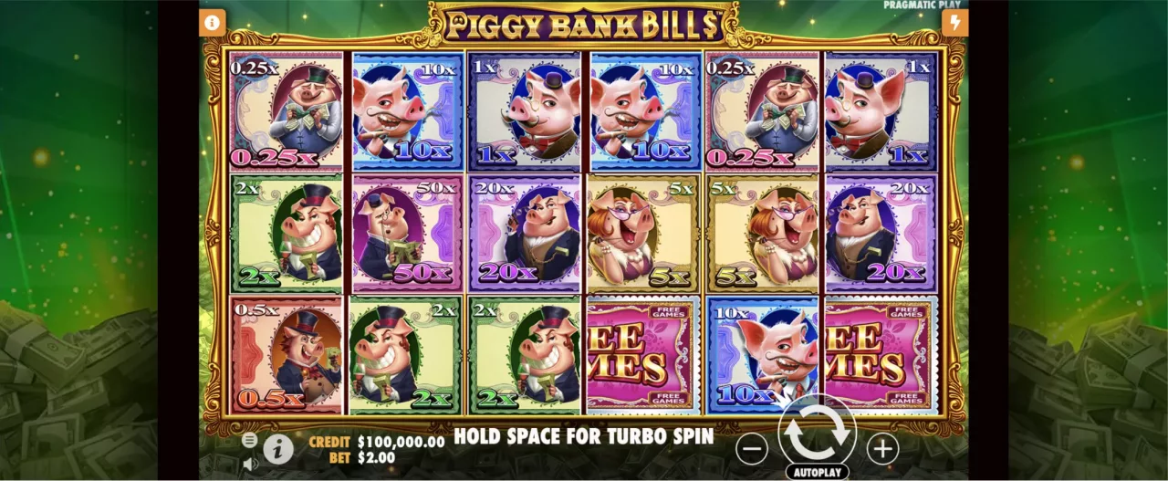 Piggy Bank Bills screenshot of the reels