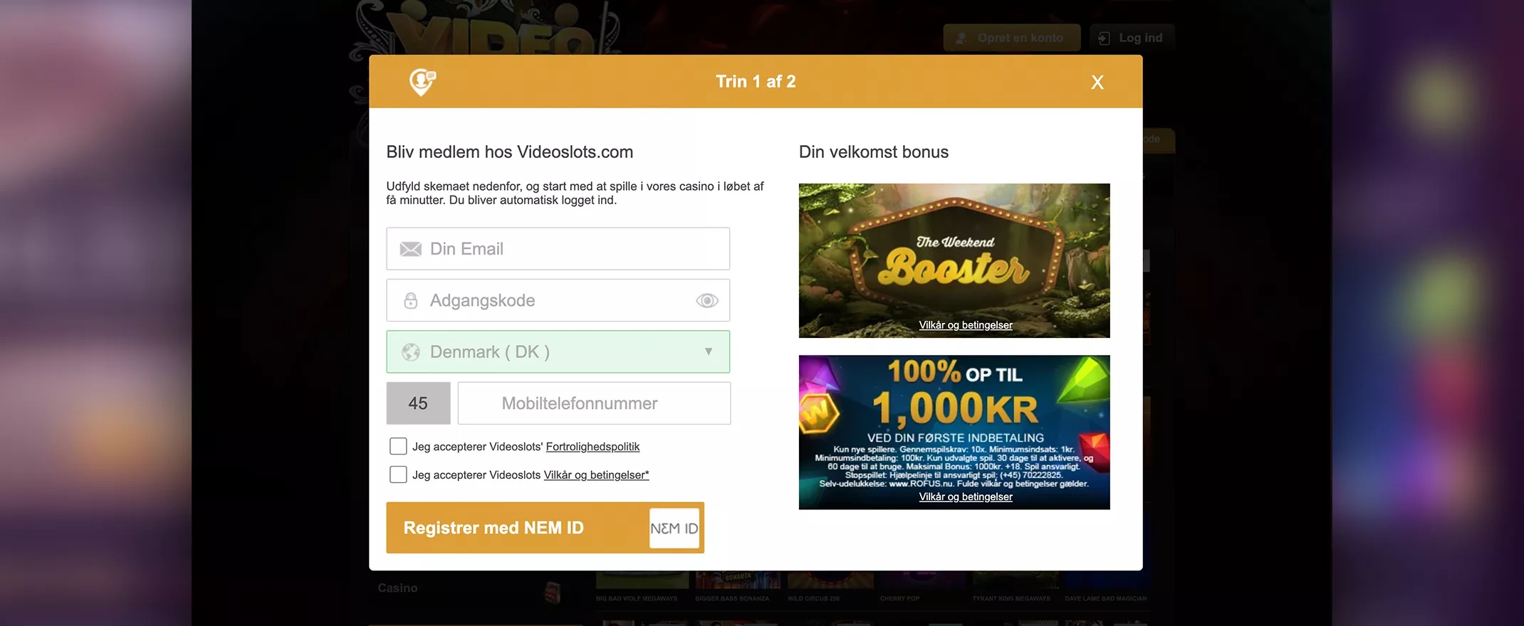 Videoslots registrering