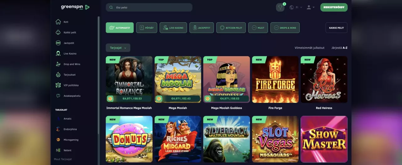 GreenSpin.bet Casino peliautomaatit