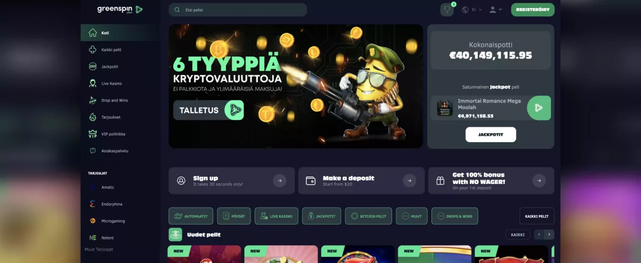 GreenSpin.bet Casinon etusivu