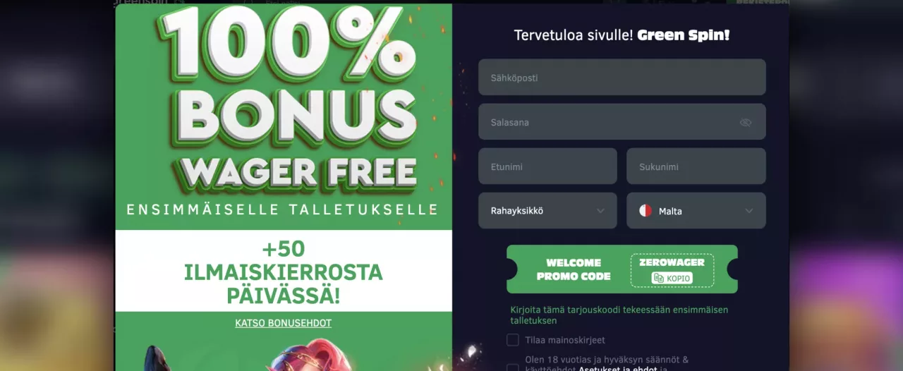 GreenSpin.bet Casinolle rekisteröityminen