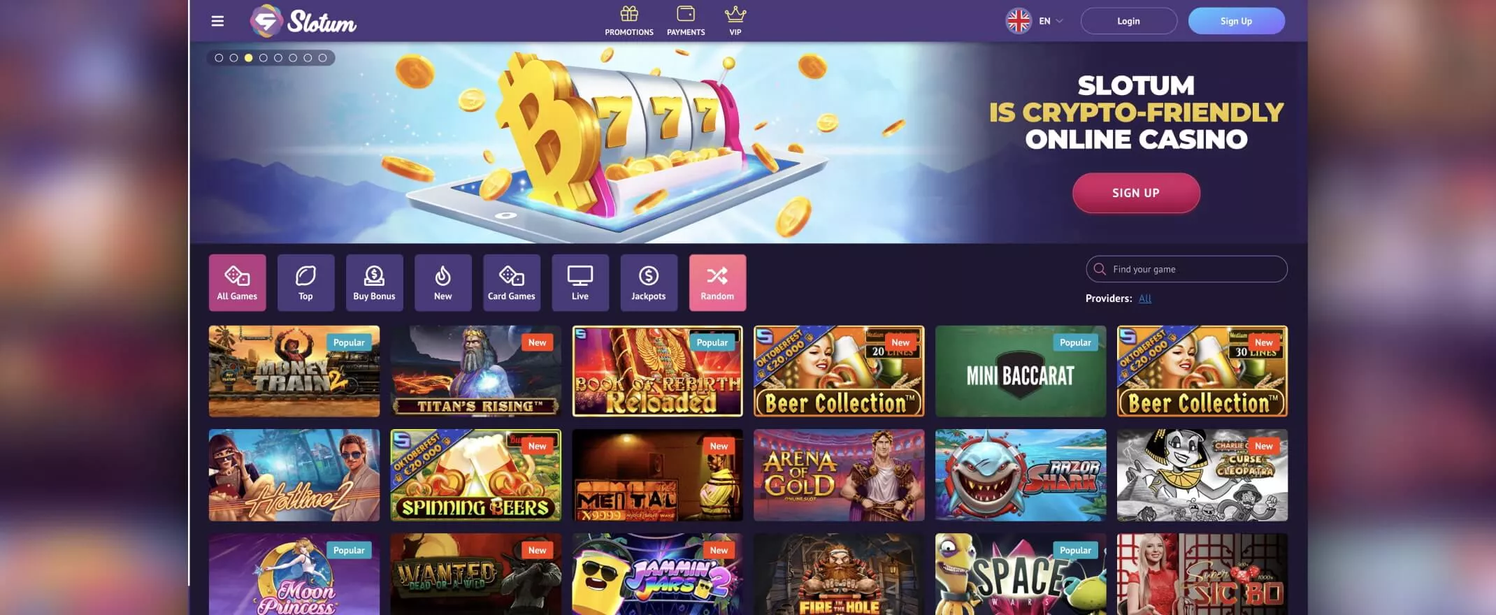 Slotum Casino homepage screenshot