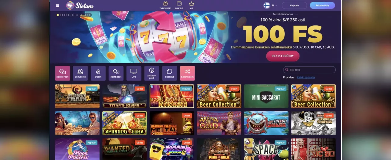 Slotum Casino kuvankaappaus etusivusta