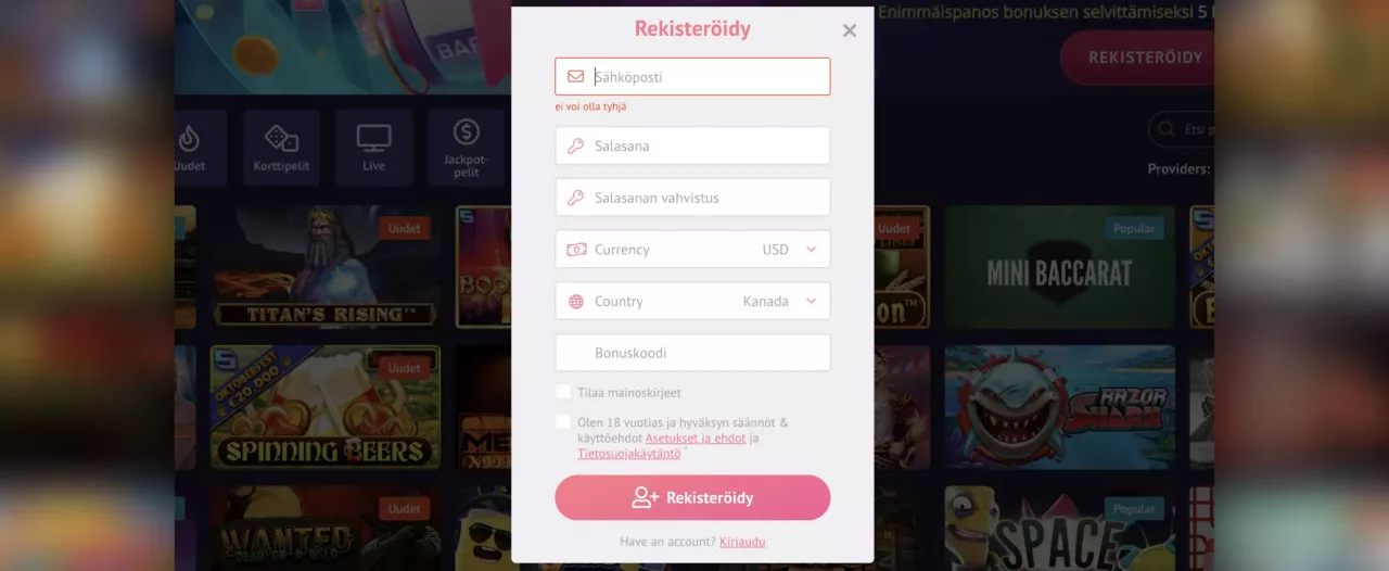Slotum Casinolle rekisteröityminen