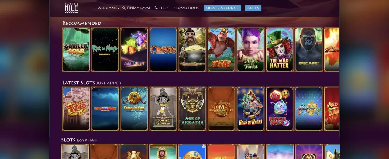 Casino Nile games screenshot
