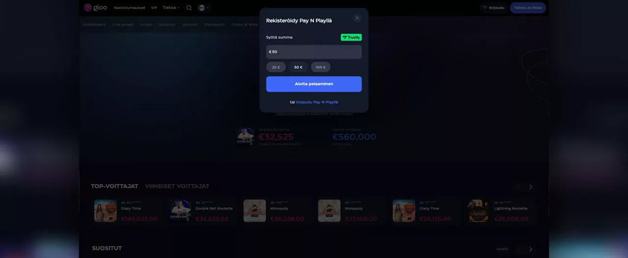 Gioo Casinolle reksiteröityminen ensitalletuksella