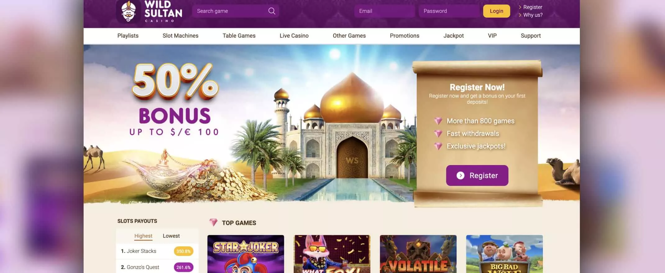 wild sultan homepage
