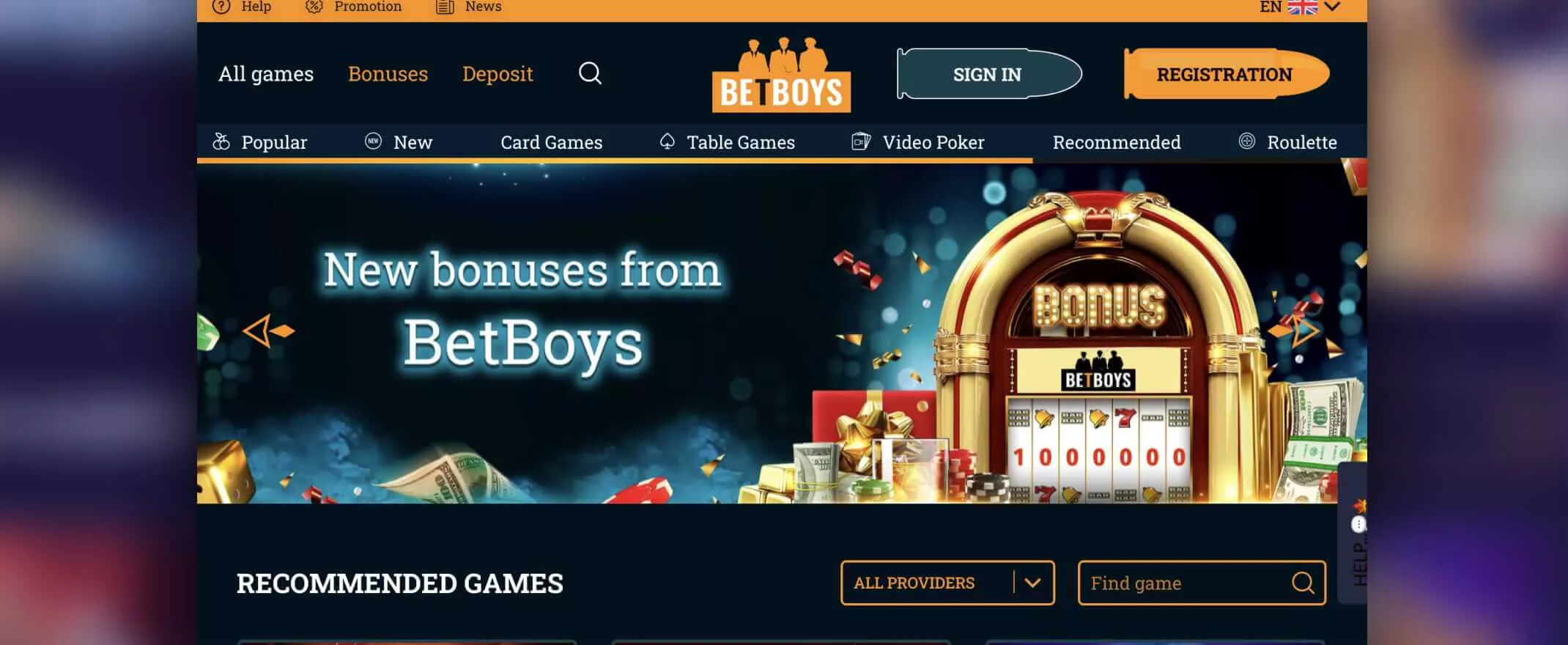 betboys casino homepage screenshot
