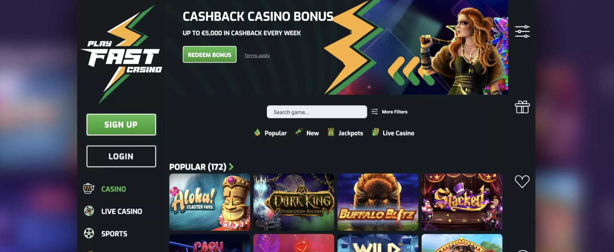 playfast casino homepage