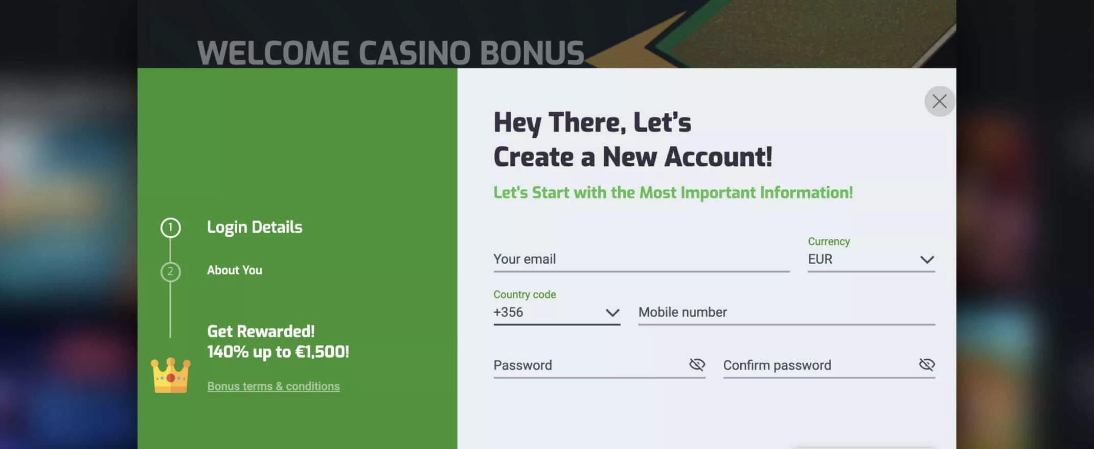 playfast casino registration screenshot