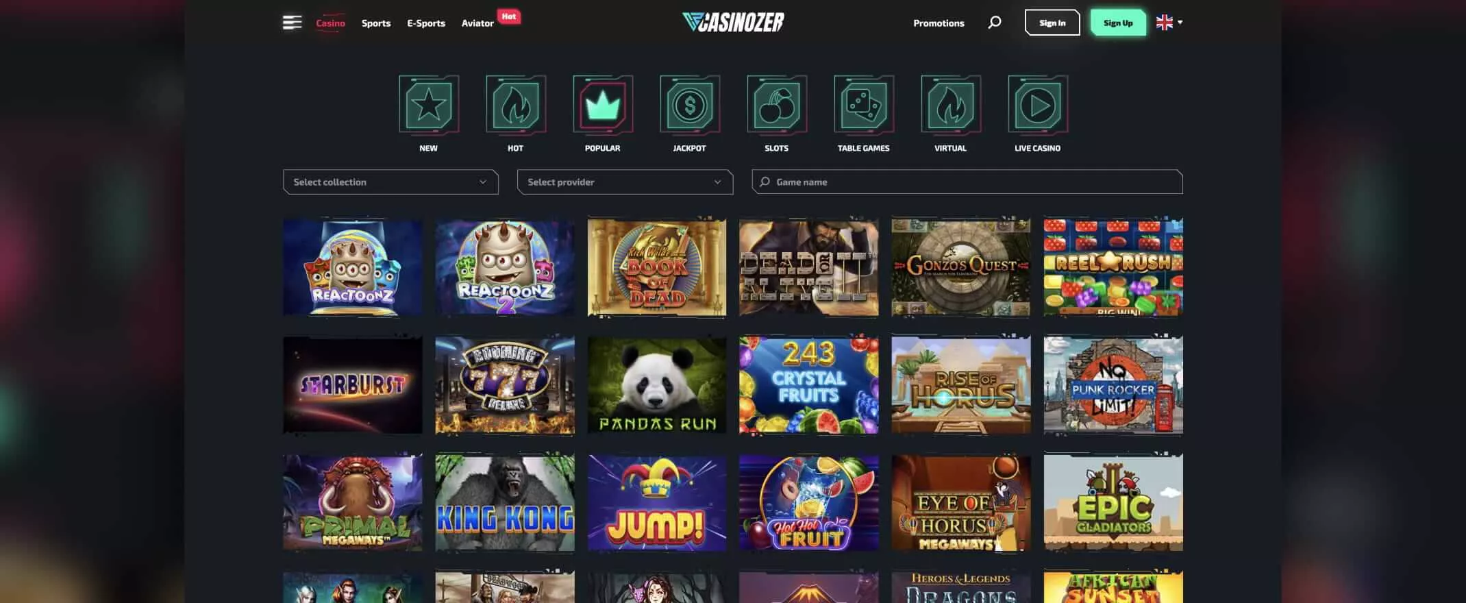 Casinozer games screenshot