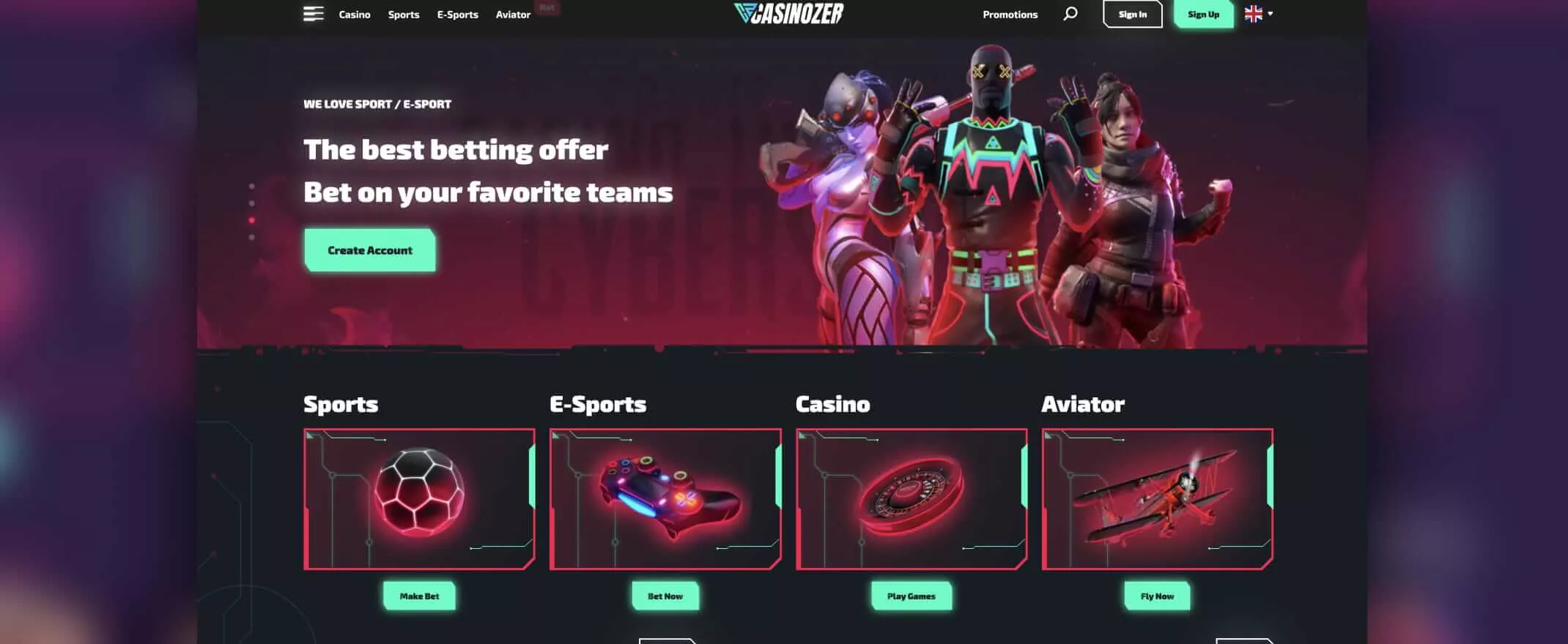 Casinozer homepage screenshot