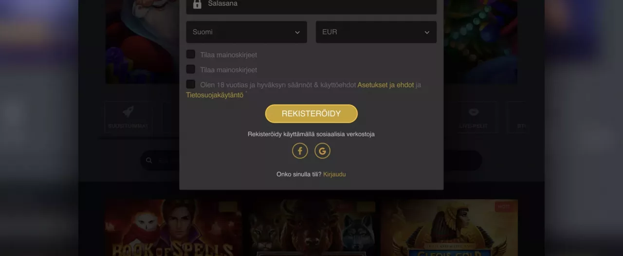 Golden Star Casinolle rekisteröityminen
