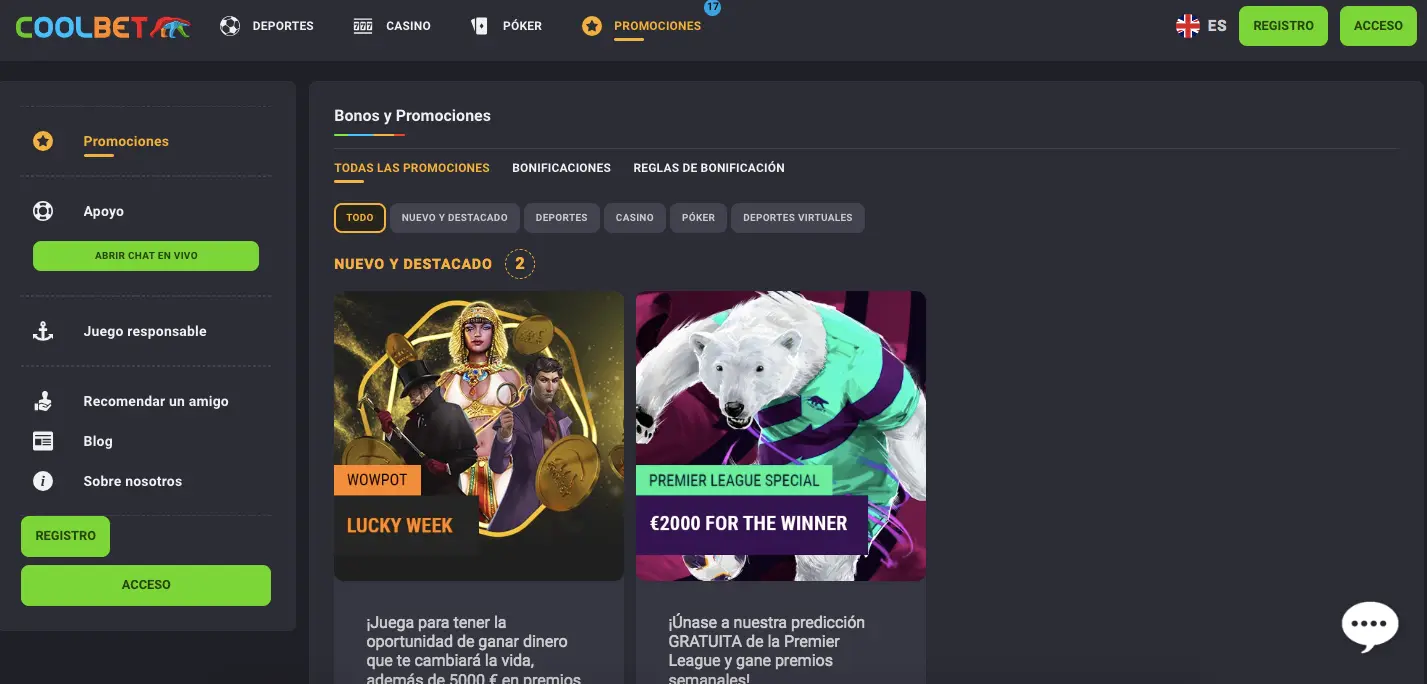 Bonos y Promociones en Coolbet