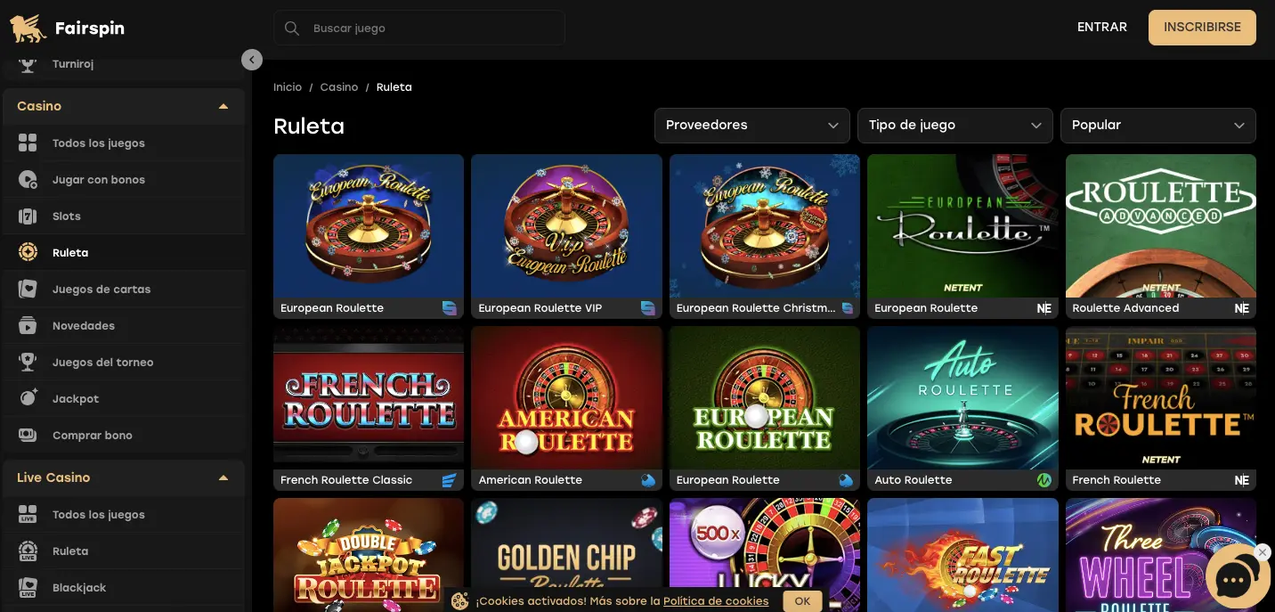 Ruleta en vivo en Fairspin