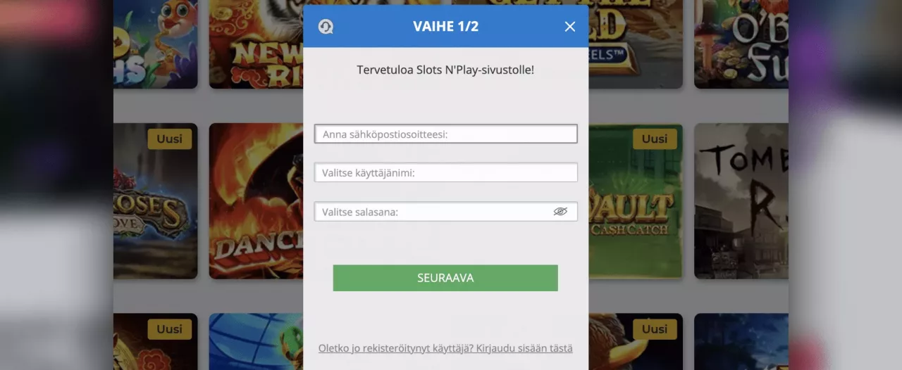 Slots n’Play Casinolle rekisteröityminen