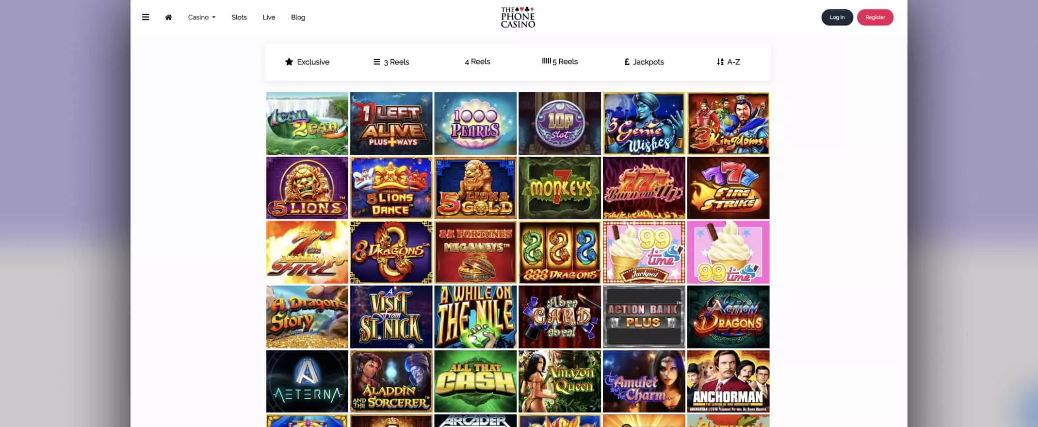The Phone Casino screenshot of the games page