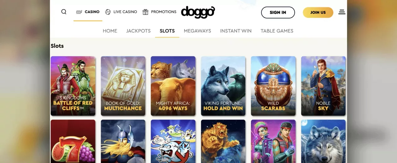 Doggo casino screenshot of the games