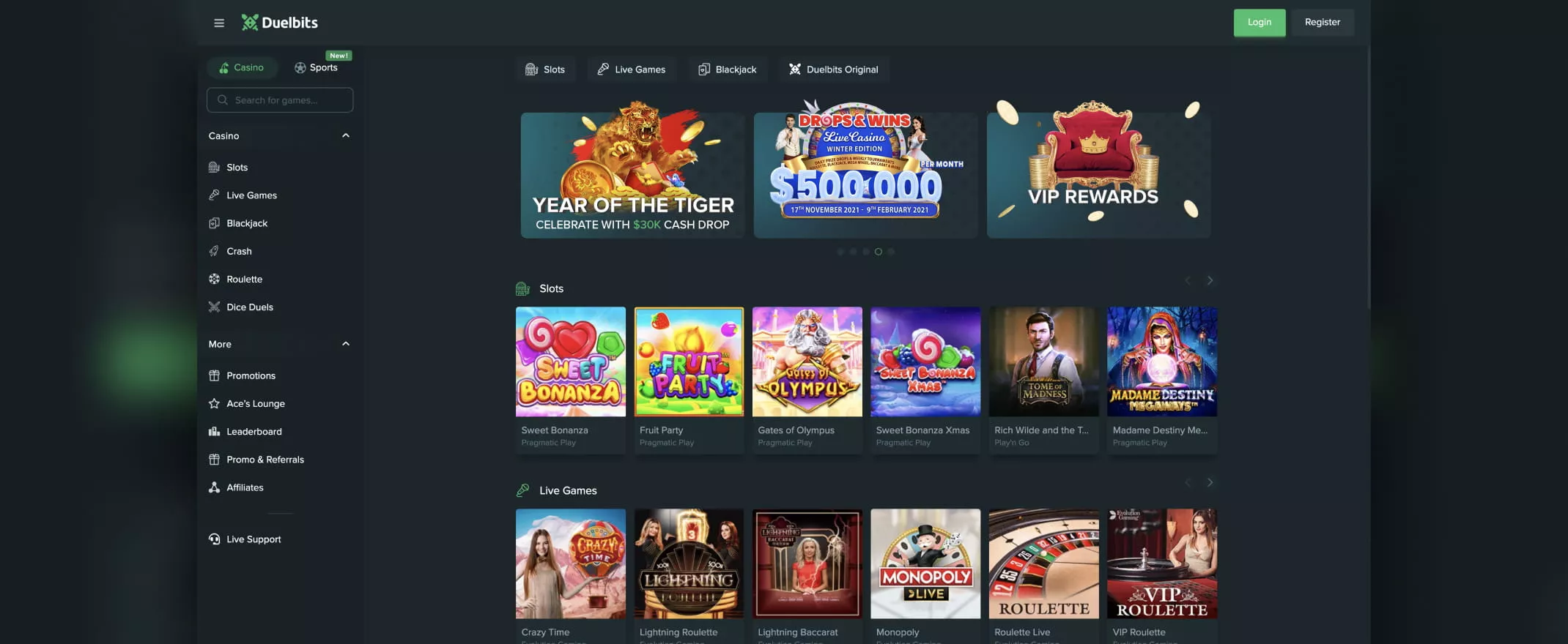 Duelbits Casino screenshot of the games