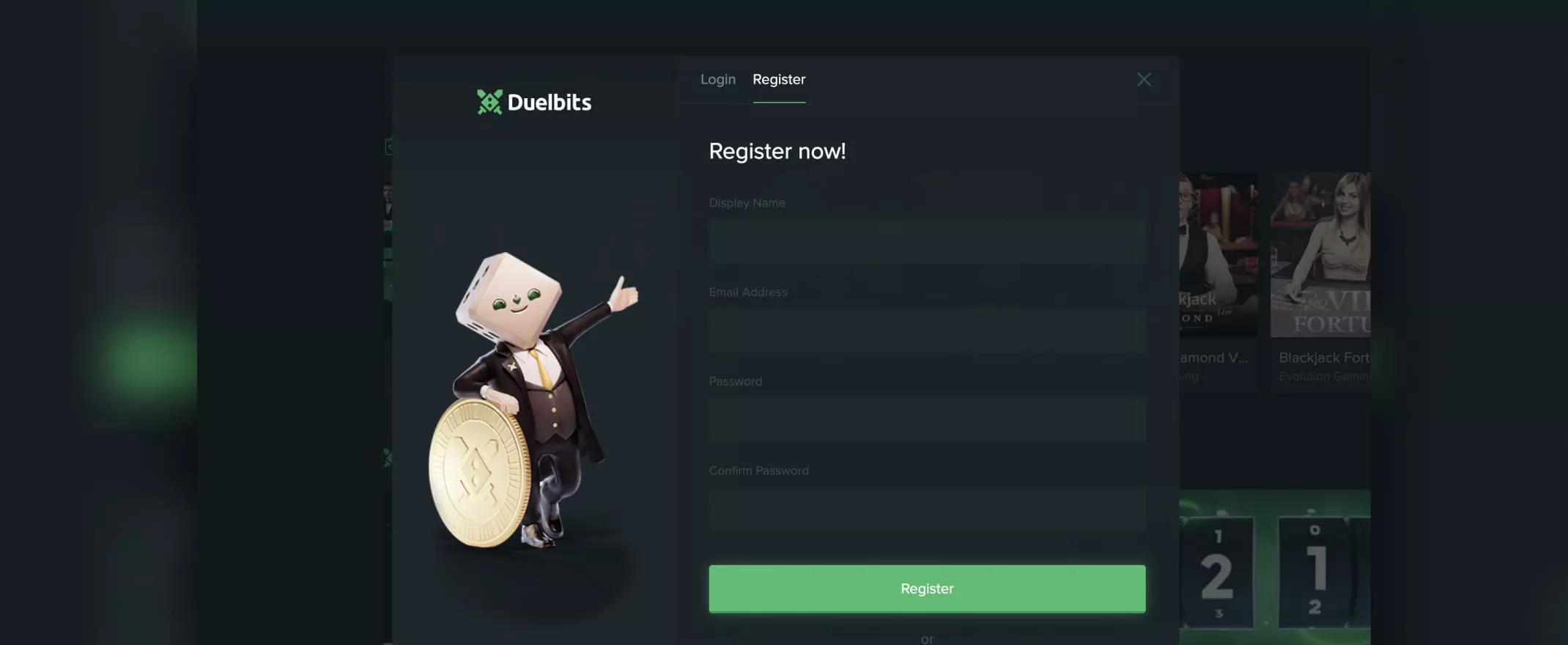 Duelbits Casino screenshot of the registration