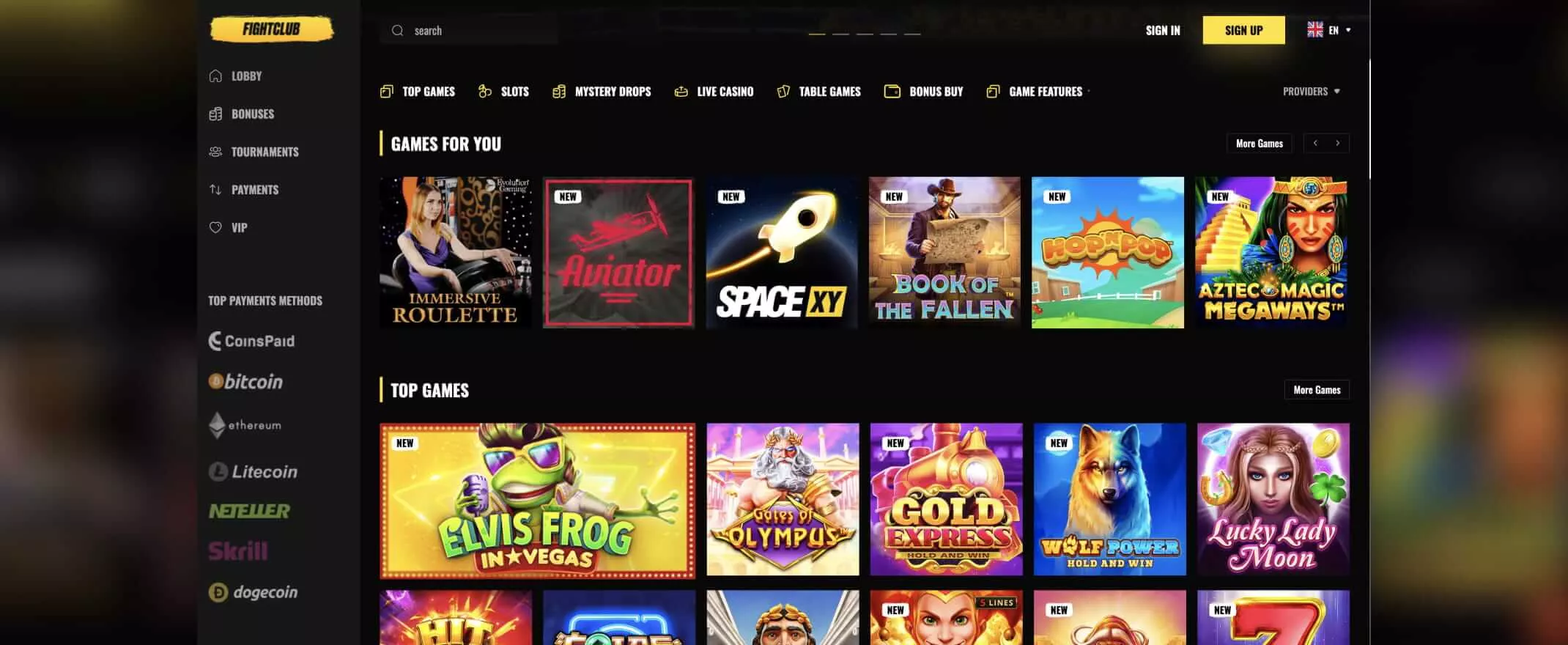 Fight Club Casino screenshot of the games